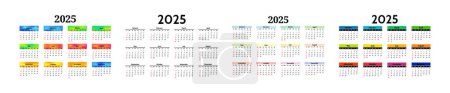 Illustration for Set of four calendars for 2025 isolated on a white background. Sunday to Monday, business template. Vector illustration - Royalty Free Image