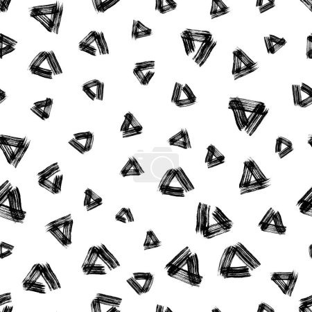 Téléchargez les illustrations : Modèle sans couture avec des coups de pinceau grunge noir en forme de triangle sur fond blanc. Illustration vectorielle - en licence libre de droit