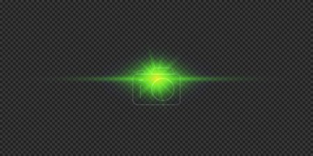 Ilustración de Efecto luminoso de las bengalas. Efecto Starburst de luz brillante horizontal verde con destellos sobre un fondo gris transparente. Ilustración vectorial - Imagen libre de derechos