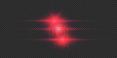 Illustration for Light effect of lens flares. Three red horizontal glowing light starburst effects with sparkles on a grey transparent background. Vector illustration - Royalty Free Image