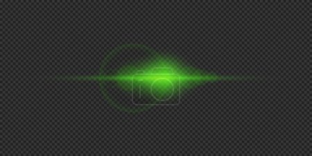 Ilustración de Efecto luminoso de las bengalas. Efecto Starburst de luz brillante horizontal verde con destellos sobre un fondo gris transparente. Ilustración vectorial - Imagen libre de derechos