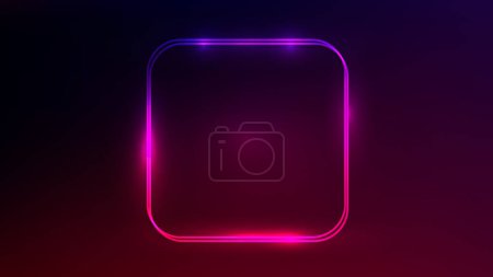 Illustration for Neon double rounded square frame with shining effects on dark red background. Empty glowing techno backdrop. Vector illustration - Royalty Free Image