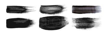 Ilustración de Conjunto de pinceladas negras. Manchas de tinta dibujada a mano aisladas sobre fondo blanco. Ilustración vectorial - Imagen libre de derechos
