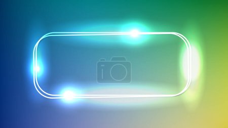 Neon double rounded rectangular frame with shining effects on green background. Empty glowing techno backdrop. Vector illustration
