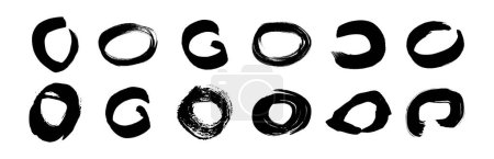 Illustration for Black grunge brush strokes in circle form. Set of painted ink circles. Ink spot isolated on white background. Vector illustration - Royalty Free Image