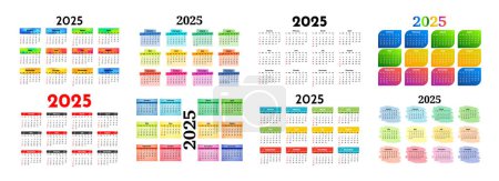 Ilustración de Conjunto de seis calendarios para 2025 aislados sobre fondo blanco. De domingo a lunes, plantilla de negocios. Ilustración vectorial - Imagen libre de derechos
