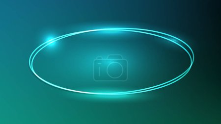 Illustration for Neon double oval frame with shining effects on green background. Empty glowing techno backdrop. Vector illustration - Royalty Free Image
