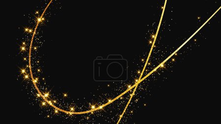 Ilustración de Oro brillante onda confeti y polvo de estrellas. Fondo con destellos mágicos dorados sobre fondo oscuro. Ilustración vectorial - Imagen libre de derechos