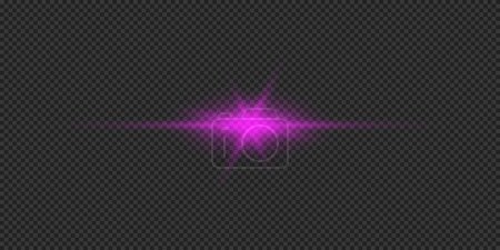 Ilustración de Efecto luminoso de las bengalas. Efecto de ráfaga de luz brillante horizontal púrpura con destellos sobre un fondo gris transparente. Ilustración vectorial - Imagen libre de derechos