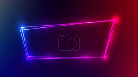 Neon double frame with shining effects on purple background. Empty glowing techno backdrop. Vector illustration