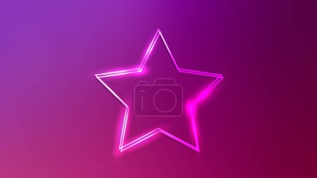 Ilustración de Marco de doble estrella de neón con efectos brillantes sobre fondo rosa. Fondo tecno brillante vacío. Ilustración vectorial - Imagen libre de derechos