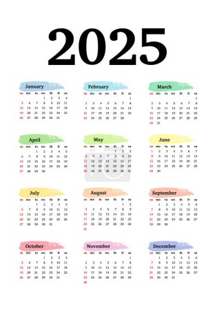 Calendar for 2025 isolated on a white background. Sunday to Monday, business template. Vector illustration