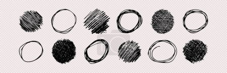 Illustration for Hand drawn scribble circles.  Set of  pencil drawings black doodle design elements in the shape of a circles on transparent background. Vector illustration - Royalty Free Image