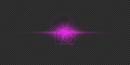 Illustration for Light effect of lens flares. Purple horizontal glowing light starburst effect with sparkles on a grey transparent background. Vector illustration - Royalty Free Image