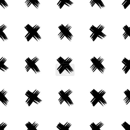 Patrón sin costura con símbolos cruzados dibujados a mano. Boceto negro símbolo de cruz sobre fondo blanco. Ilustración vectorial