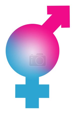 Foto de Símbolo hermafrodita azul y rosa. Símbolo de género masculino y femenino. Icono aislado. - Imagen libre de derechos