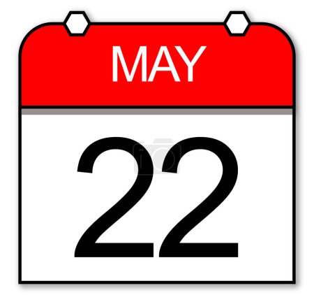 May 22nd, red and white daily calendar. Vector image.