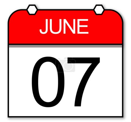 7 de junio, Un simple calendario diario cuadrado. Icono ilustrado de diseño plano.