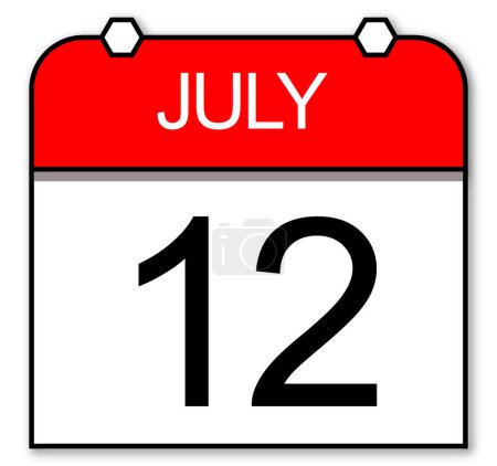 12 juillet, Illustration vectorielle d'un calendrier quotidien classique.