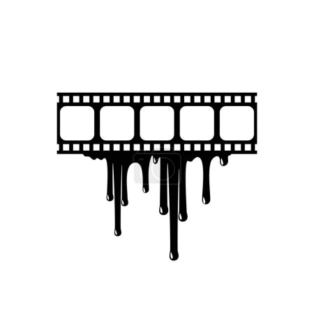 Illustration for Silhouette of the Bloody Filmstrip Sign for Movie Icon Symbol with Genre Horror, Thriller, Gore, Sadistic, Splatter, Slasher, Mystery, Scary or Halloween Poster Film Movie. Vector Illustration - Royalty Free Image