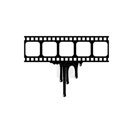 Foto de Silhouette of the Bloody Filmstrip Sign for Movie Icon Symbol with Genre Horror, Thriller, Gore, Sadistic, Splatter, Slasher, Mystery, Scary or Halloween Poster Film Movie (en inglés). Ilustración vectorial - Imagen libre de derechos