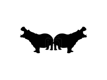 Illustration for Pair of the Hippopotamus (Hippopotamus Amphibius) Silhouette for Logo, Art Illustration, Icon, Symbol, Pictogram or Graphic Design Element. Vector Illustration - Royalty Free Image