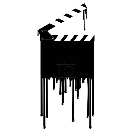 Illustration for Silhouette of the Bloody Clapperboard Sign for Film or Movie Icon Symbol with Genre Horror, Thriller, Gore, Sadistic, Splatter, Slasher, Mystery, Scary or Halloween Poster Film Movie. Vector Illustration - Royalty Free Image
