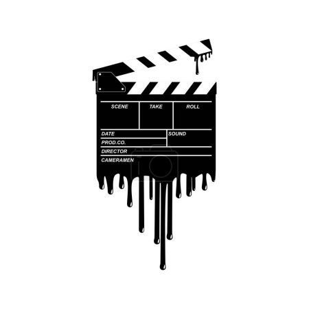 Illustration for Silhouette of the Bloody Clapperboard Sign for Film or Movie Icon Symbol with Genre Horror, Thriller, Gore, Sadistic, Splatter, Slasher, Mystery, Scary or Halloween Poster Film Movie. Vector Illustration - Royalty Free Image