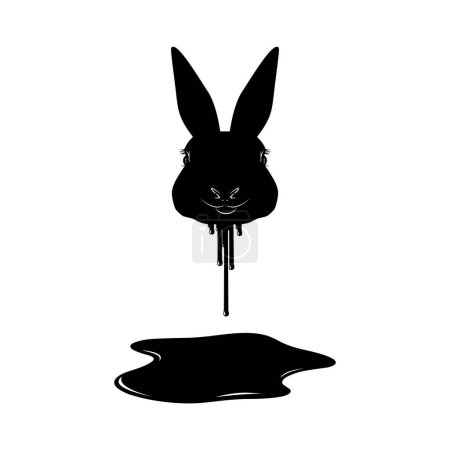 Illustration for Bloody Rabbit Head Silhouette, Sign for Art Illustration, Book Cover, or Movie Icon Symbol with Genre Horror, Thriller, Gore, Sadistic, Splatter, Slasher, Mystery, Scary or Halloween Poster Film. - Royalty Free Image