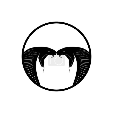Foto de King Cobra Silueta de doble cabeza en el círculo para el tipo de logotipo. Ilustración vectorial - Imagen libre de derechos