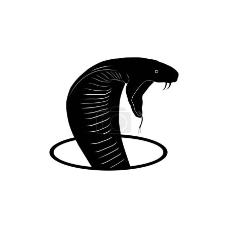 Silhouette of the King Cobra Head Arise from the Circle Hole for Logo Type. Vector Illustration