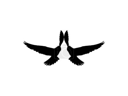 Illustration for Silhouette of the Flying Pair Bird of Prey, Falcon or Hawk, for Logo, Pictogram, Website, Art Illustration, or Graphic Design Element. Vector Illustration - Royalty Free Image