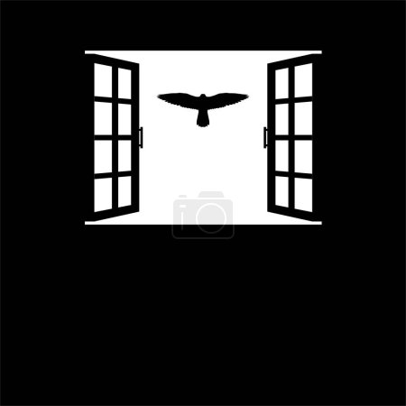 Téléchargez les illustrations : Silhouette of the Flying Bird of Prey, Falcon or Hawk on the Window. Vector Illustration - en licence libre de droit