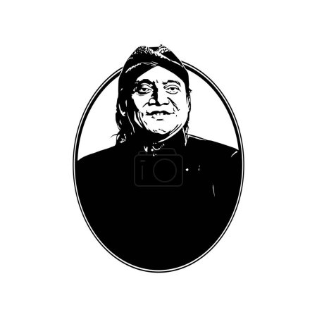 Illustration for Yogyakarta, Indonesia, 05 July 2023. Didi Kempot Line Art. Silhouette Portrait of Didi Kempot, Famous Javanese Singer and Legend from Indonesia. Vector Illustration - Royalty Free Image