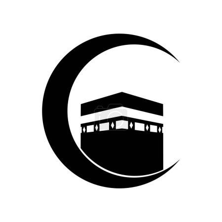Ilustración de La Kaaba, Ka 'ba, Ka' bah o Kabah y Crescent Moon Illustration. Símbolo de icono musulmán para logotipo islámico, pictograma o elemento de diseño gráfico - Imagen libre de derechos