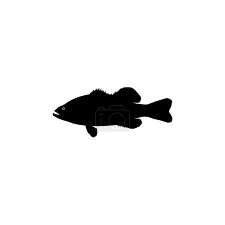 Illustration for Bass Fish Silhouette, can use for Art Illustration, Logo Gram, Pictogram, Mascot, Website, or Graphic Design Element. Vector Illustration - Royalty Free Image