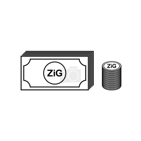 Nouveau symbole de devise du Zimbabwe, l'icône d'or du Zimbabwe, signe ZiG. Illustration vectorielle