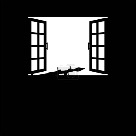 Silhouette of the Bazooka or Rocket Launcher Weapon in the Window, Dramatic War View, can use for Art Illustration, War News, Poster or Graphic Design Element. Vector Illustration