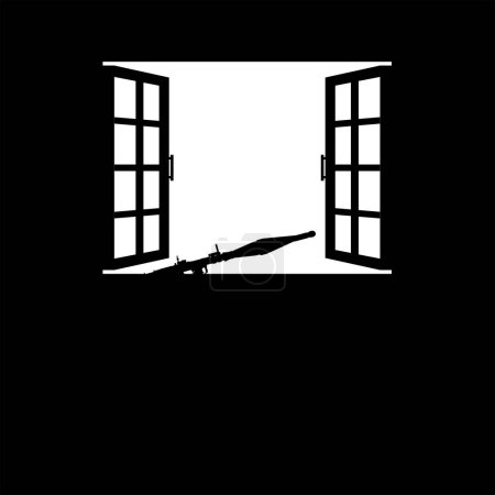 Silhouette of the Bazooka or Rocket Launcher Weapon in the Window, Dramatic War View, can use for Art Illustration, War News, Poster or Graphic Design Element. Vector Illustration