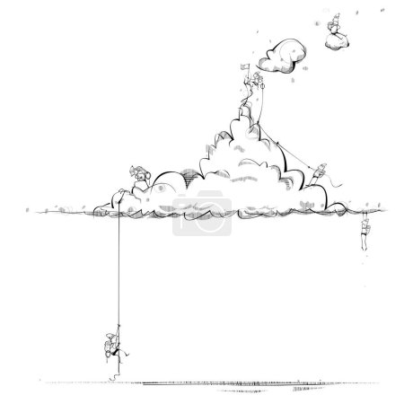 Illustration for Men climbing a mountain of a cloud. Vector illustration - Royalty Free Image