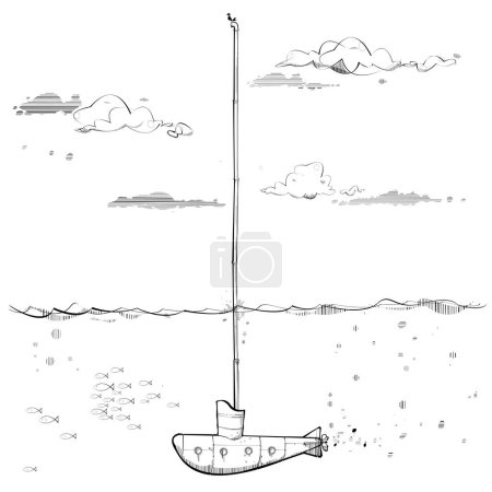 Téléchargez les illustrations : Sous-marin et périscope. Illustration vectorielle - en licence libre de droit