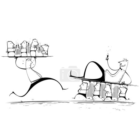 Ilustración de Hombres cargando hombres en bandejas. Ilustración vectorial - Imagen libre de derechos