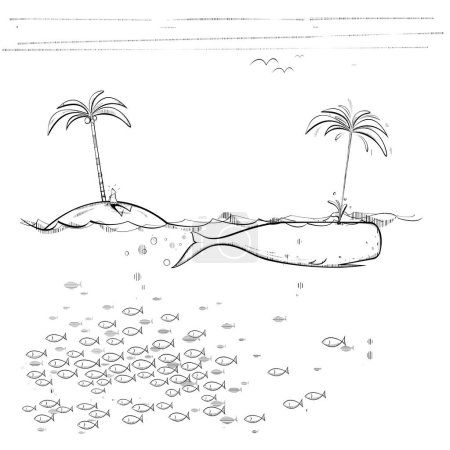 Illustration for Sperm whale and desert island. Vector illustration - Royalty Free Image