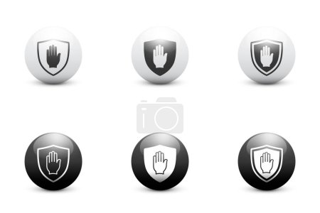 Illustration for Security shield icon. Stop icon. Hand block symbol. Vector illustration. - Royalty Free Image