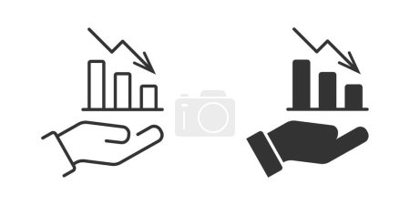 Arrow pointing downwards showing crisis. Business graph with down arrow. Business icon. Vector illustration.
