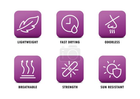 Illustration for Useful icons set. Such as: lightweight, odorless, breathable, strength. Vector illustration. - Royalty Free Image