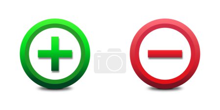 Ilustración de Más y menos iconos de signo. Verde más y rojo menos símbolo. Ilustración vectorial plana. - Imagen libre de derechos