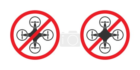 Téléchargez les illustrations : Icône interdite Quadrocopter. Pas de zone de drones. Copter lancement interdit symbole. Illustration vectorielle. - en licence libre de droit