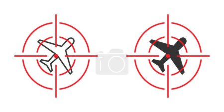 Téléchargez les illustrations : Avion à l'icône de la pointe des armes. Visant un avion. Illustration vectorielle. - en licence libre de droit