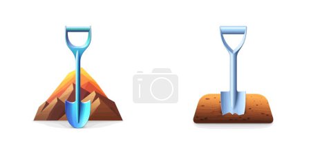 Illustration for Cartoon shovel in soil. Vector illustration. - Royalty Free Image